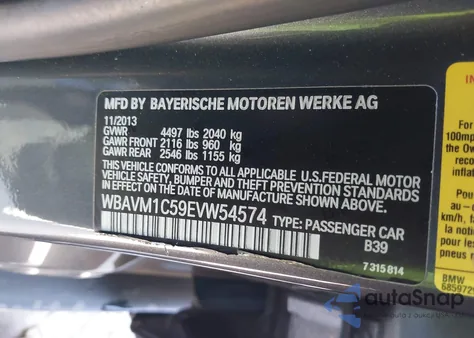 2014 BMW X1 Sdrive28I from USA, damaged, VIN WBAVM1C59EVW54574